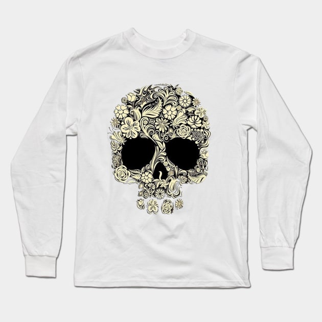 Floral Skull Long Sleeve T-Shirt by AndrianKembara